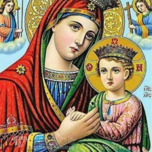 Tablou pictura cu Diamante multicolore, 50 x 40 cm, "Maica Domnului cu Pruncul Iisus", Goblen 5D Diamond Painting cu Pietricele Colorate, Peisaj Maica Domnului cu Pruncul Iisus, Hobby Creativ pentru Adulti si Copii 8+ Ani
