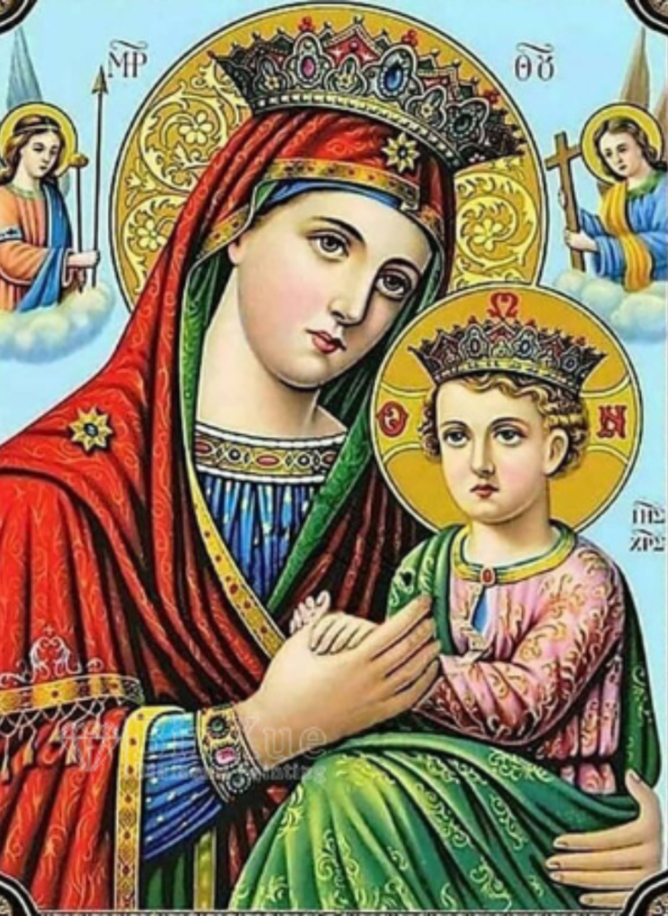 Tablou pictura cu Diamante multicolore, 50 x 40 cm, "Maica Domnului cu Pruncul Iisus", Goblen 5D Diamond Painting cu Pietricele Colorate, Peisaj Maica Domnului cu Pruncul Iisus, Hobby Creativ pentru Adulti si Copii 8+ Ani