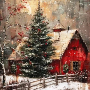 Tablou pictura cu Diamante multicolore, 50 x 40 cm, "Peisaj - Linistea din Cabana Rosie", Goblen 5D Diamond Painting cu Pietricele Colorate, Hobby Creativ pentru Adulti si Copii 8+ Ani