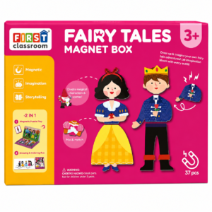 Joc Magnetic 2 în 1 Povești Magice pentru Copii, 37 Piese Magnetice, Tablă de Desen Reutilizabilă, 5 Carduri, Marker cu Buretă, Joc Educativ de Povești și Imaginație, 3+ Ani