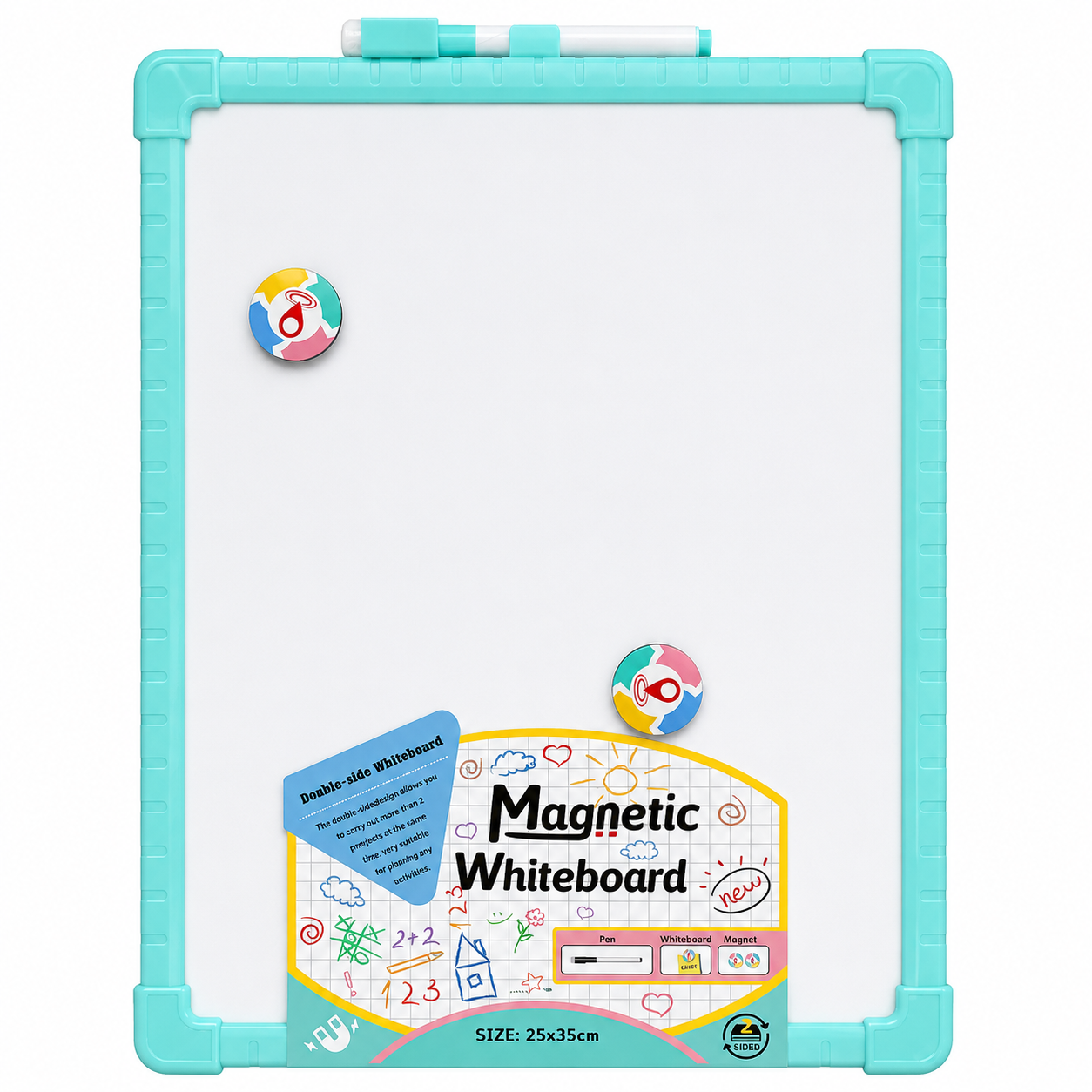 Tablă Magnetică cu 2 Fete pentru Copii, Reutilizabilă, cu Marker și Magneți, Tablă de Scris și Desenat, Joc Educativ pentru Învățare și Creativitate, 25 x 35 cm, 3+ Ani - imagine 2